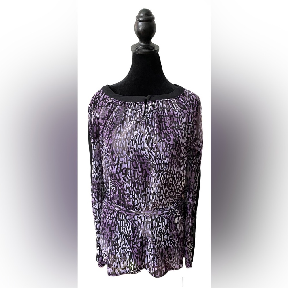 Liz Claiborne: Purple and Black Sheer Blouse with Black Cami